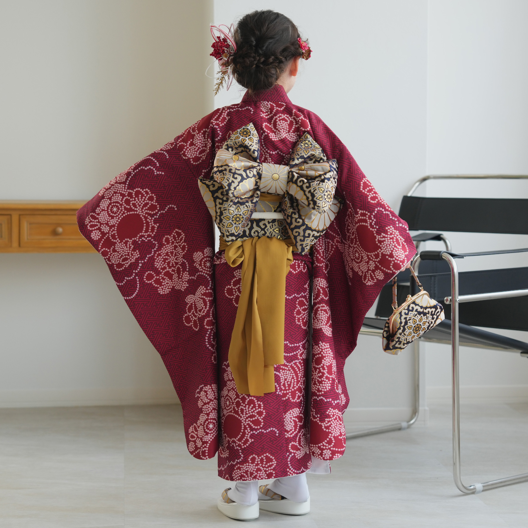 七五三 着物 7歳 フルセット 購入 ひよこ商店 女の子 四つ身 えんじの