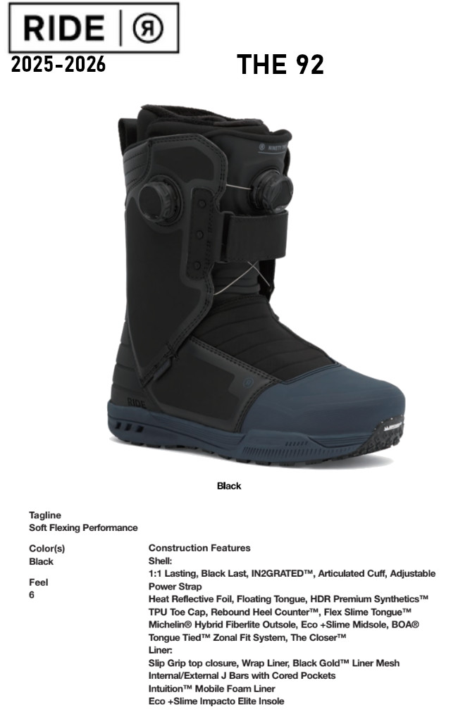 RIDE（ライド） 25-26 RIDE スノーボード ブーツ THE 92 ザ ナイン