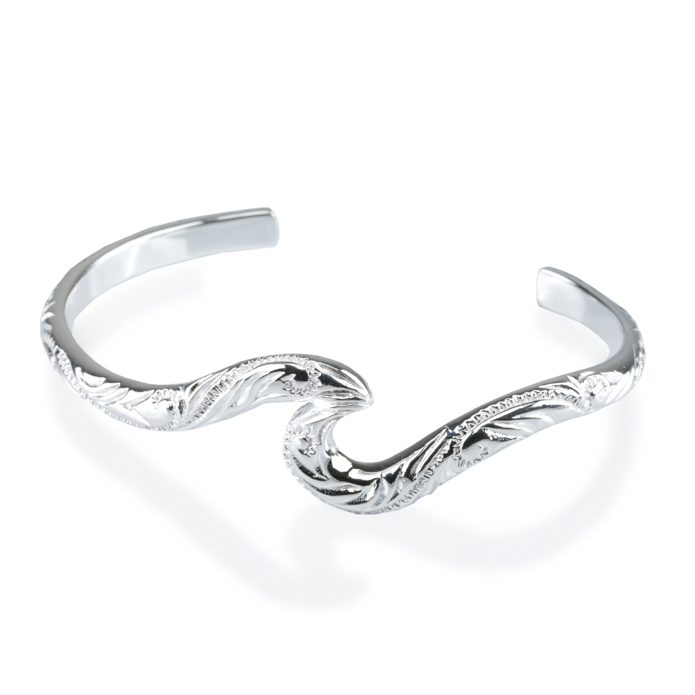 シルバーバングル メンズ ブレスレット ハワイアン スクロール