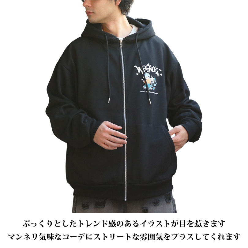8 ボーイイラストプリントZIPパーカー メンズ パーカー ストリート