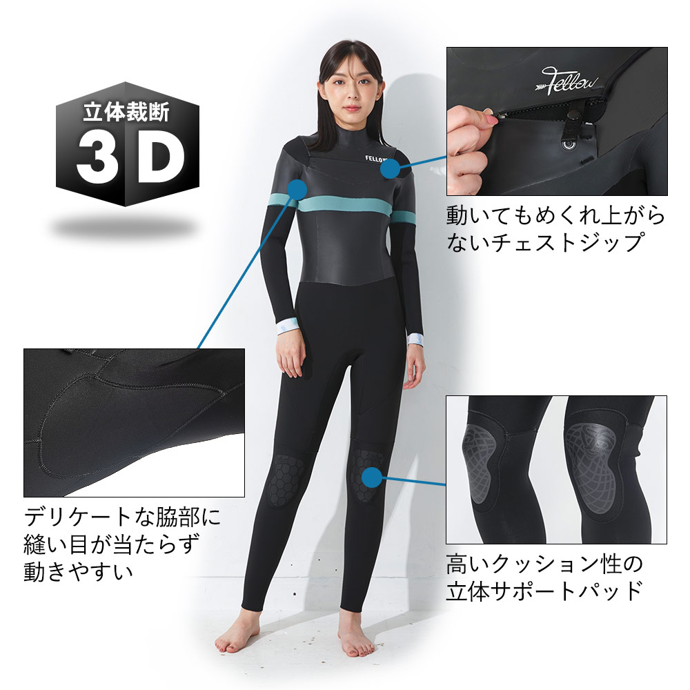 FELLOW ウェットスーツ フルスーツ レディース チェストジップ 3mm