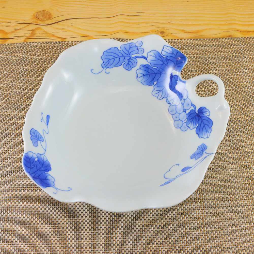 鉢 有田焼 変形鉢 華山窯 鉄仙花手付きバスケット（大）鉄線 大鉢 深鉢