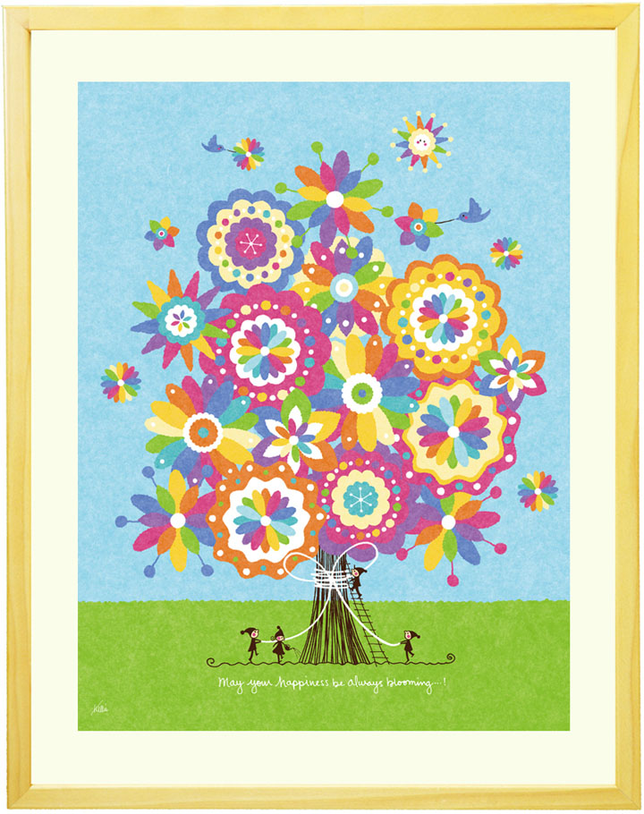 絵画 インテリア 壁掛け (幸せの花束 虹色/Mサイズ) 額入り 玄関に飾る