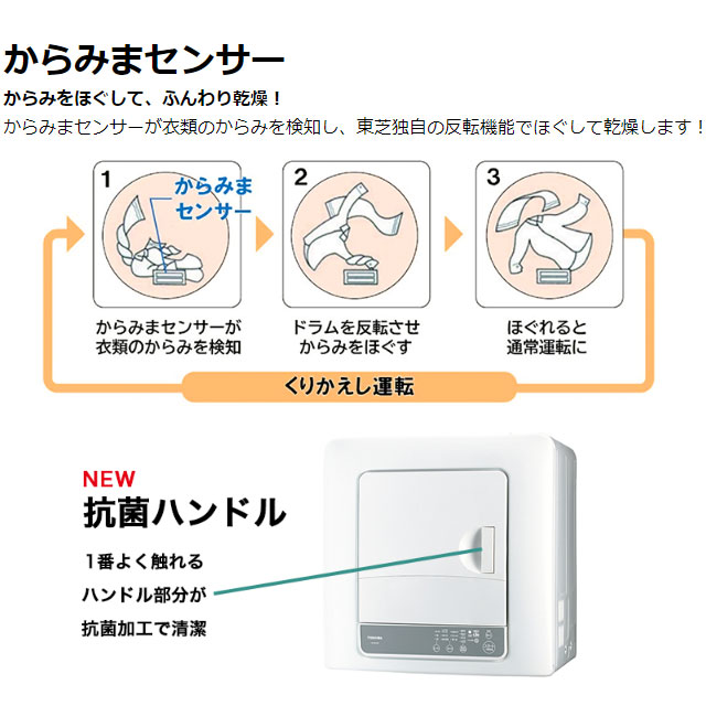 TOSHIBA（東芝） 衣類乾燥機 ED-45A4-W 乾燥容量：4.5kg 花粉