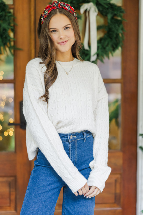 Tell Me Everything Cream Cable Knit Crop Sweater – Shop the Mint