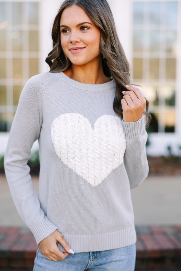 Precious Gray And Ivory Heart Sweater - Cute Women's Sweaters