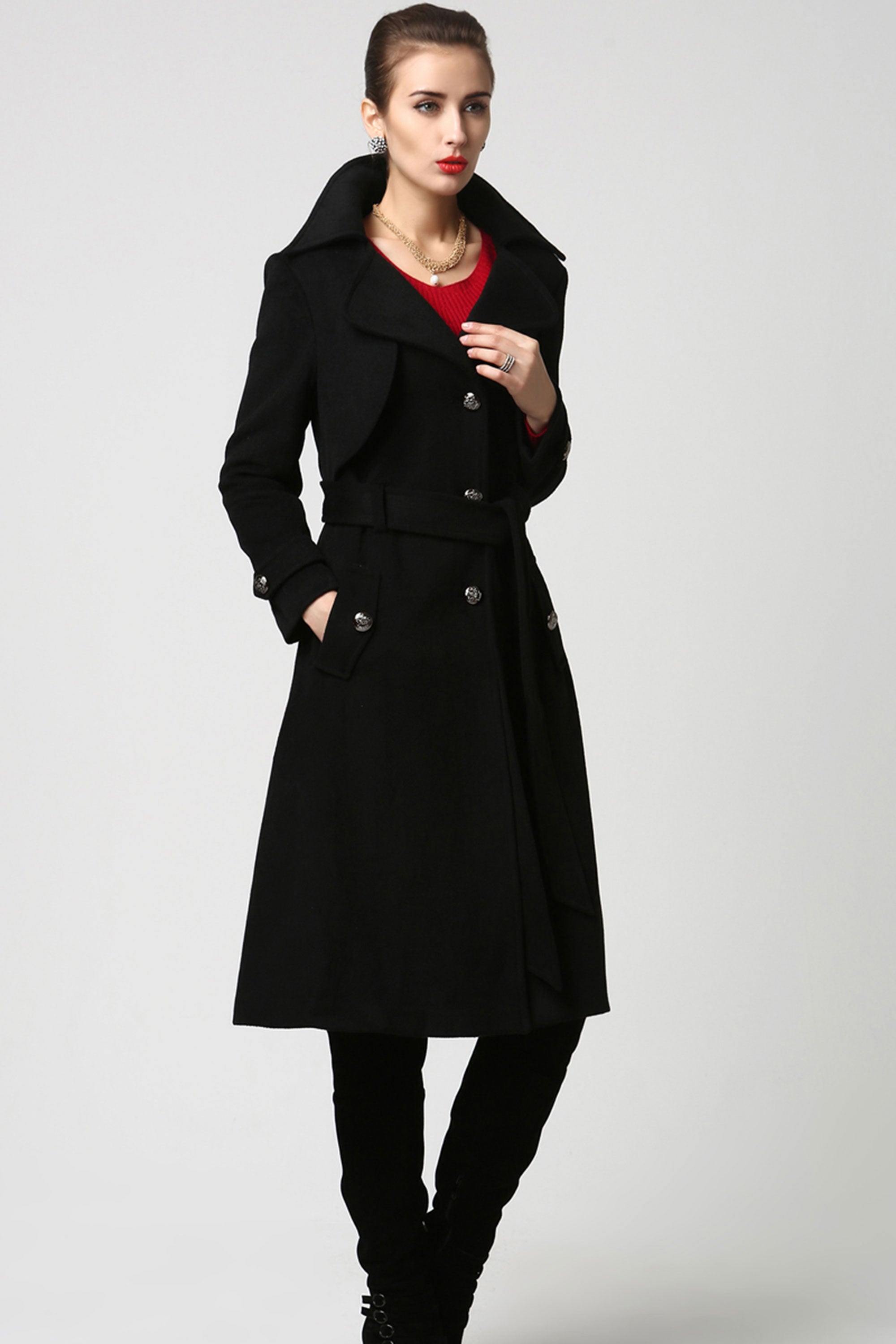 Wool Trench Coat – Classic Black or Green Winter Overcoat | Xiaolizi