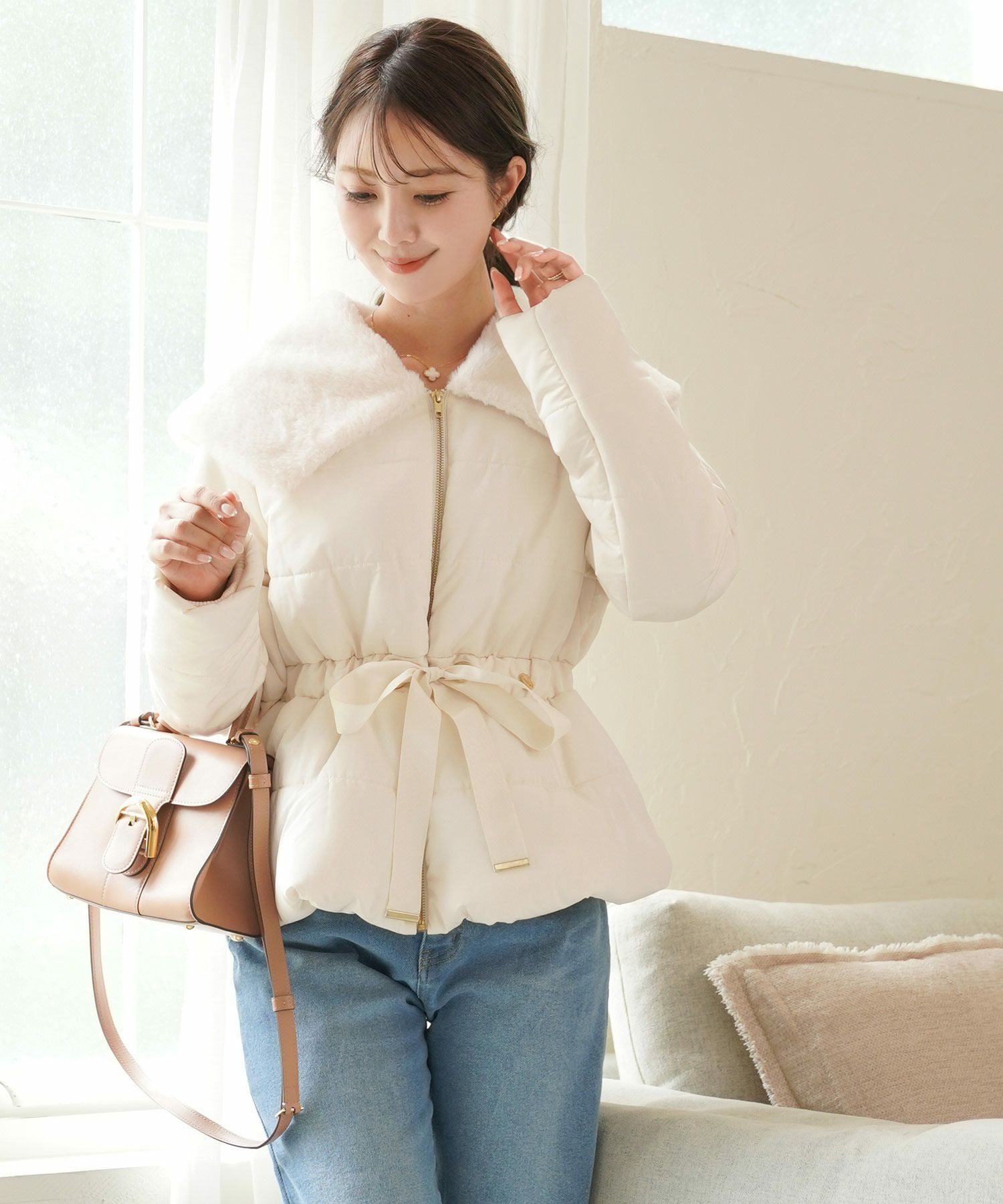 ファービッグカラー ミドル丈 フェイクダウン コート le reve vaniller