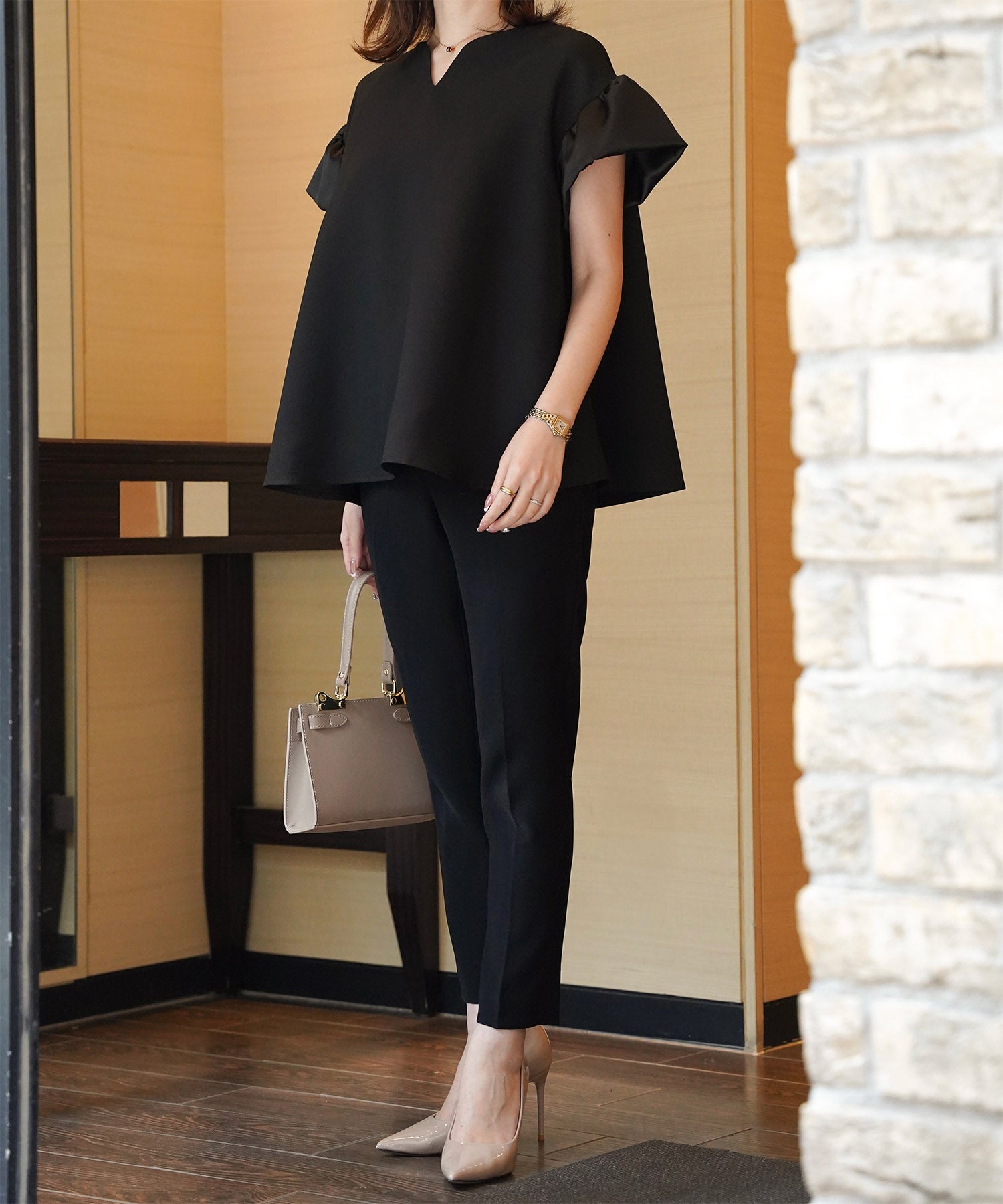 サテン フレアスリーブ ブラウス HUIT 全3色｜hit821-0269【3】 - 半袖