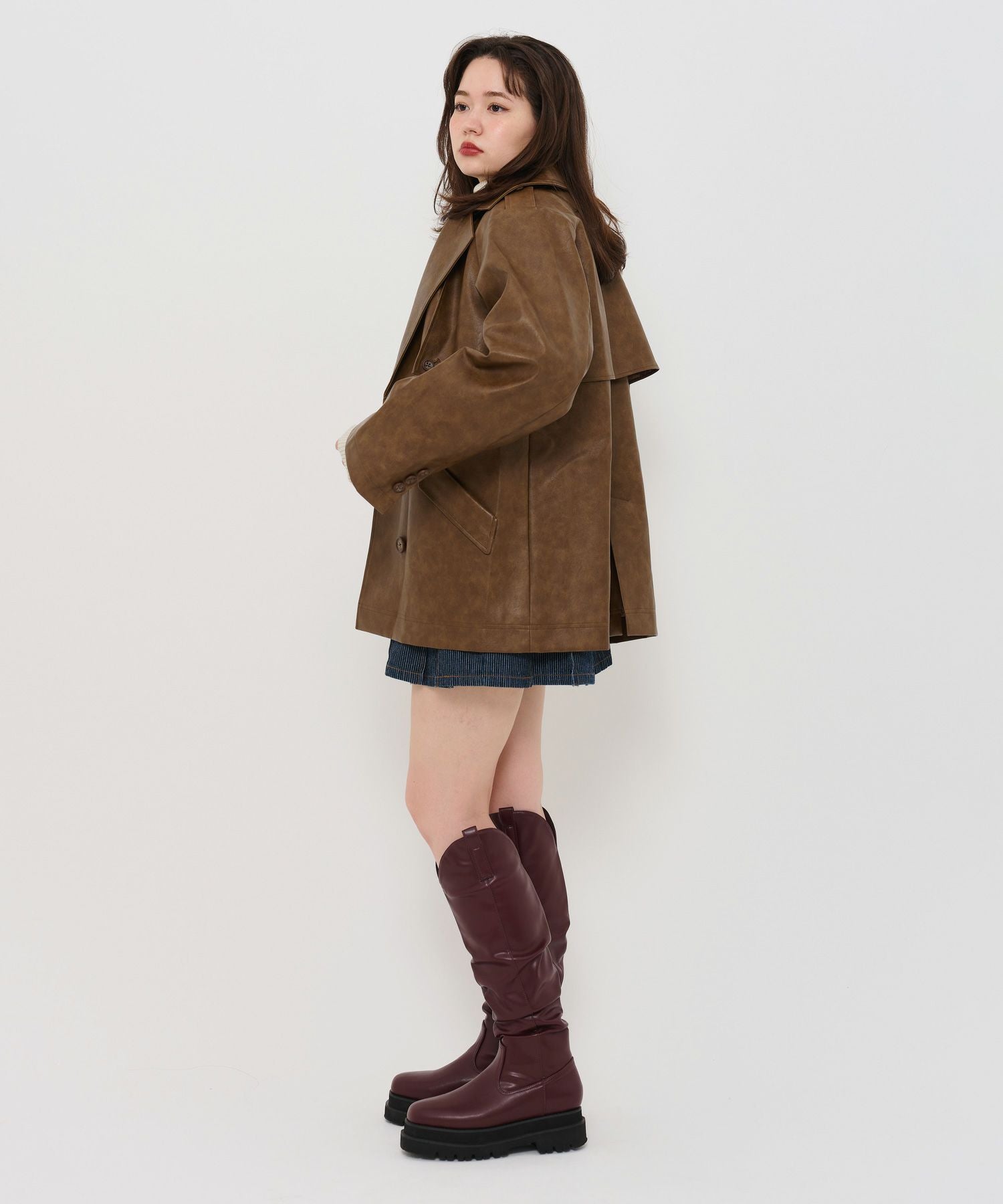 Special-Price-SALE フェイクレザー ダブルブレストジャケット TINA