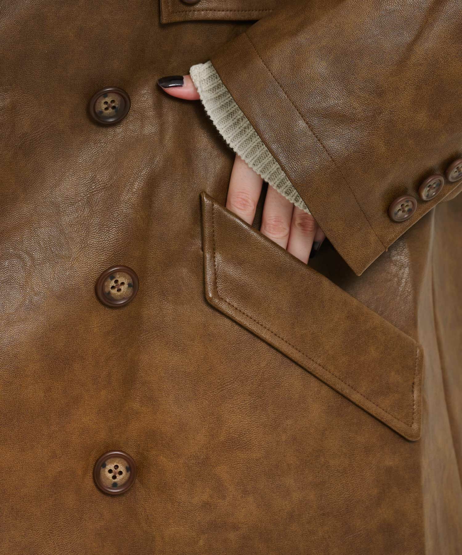 Special-Price-SALE フェイクレザー ダブルブレストジャケット TINA