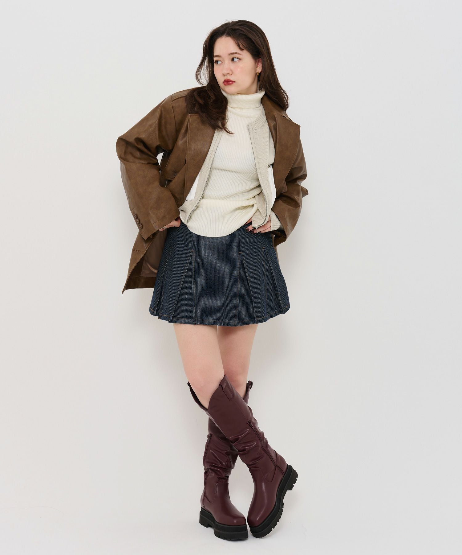 Special-Price-SALE フェイクレザー ダブルブレストジャケット TINA