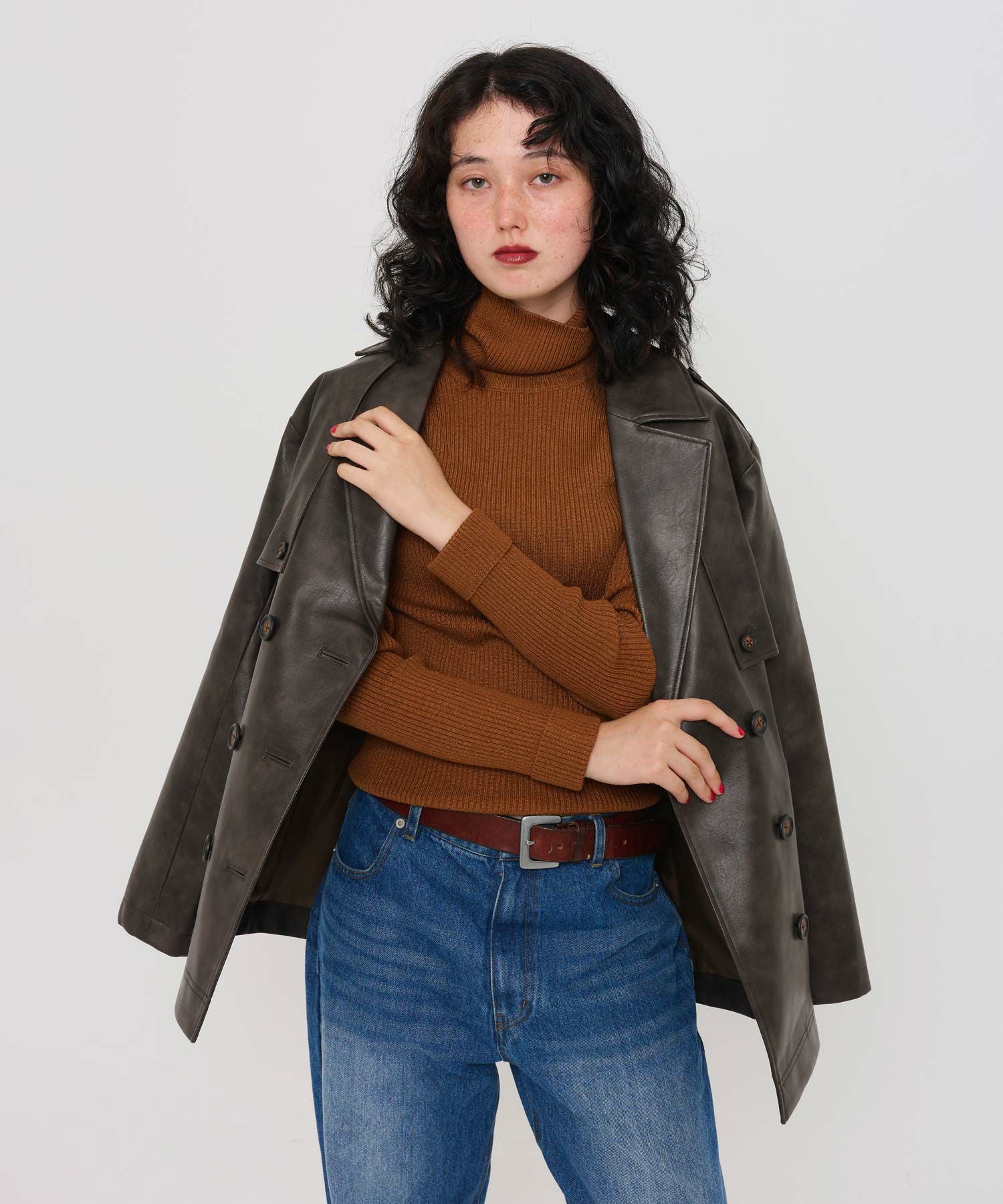 Special-Price-SALE フェイクレザー ダブルブレストジャケット TINA