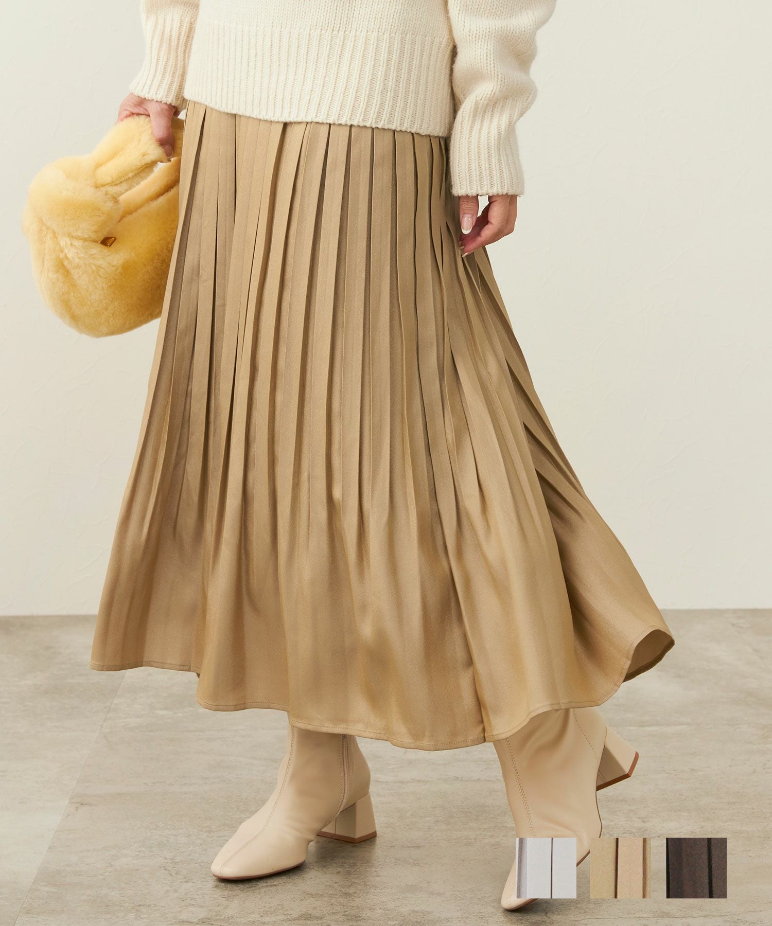 OUTLET-SALE ラメ生地 ボックスプリーツ スカート Liala×PG 全3色