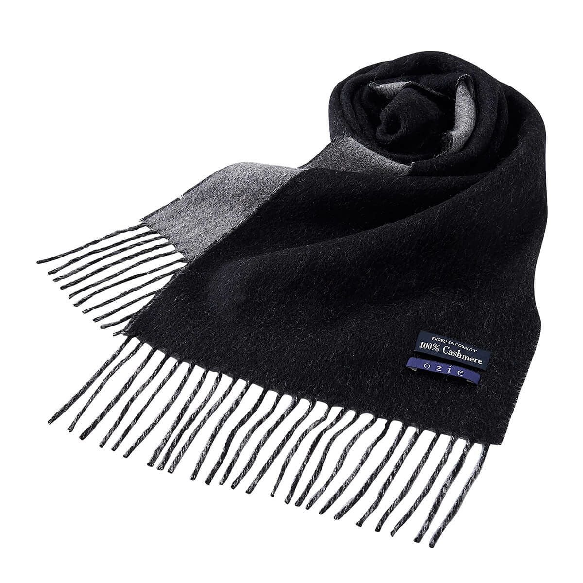 マフラー】カシミヤ100%・リバーシブル・無地・ブラックxグレー