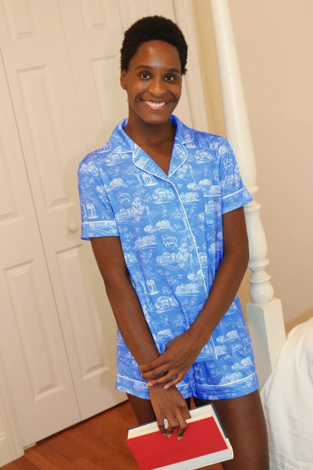 Tar Heel Toile Pajamas in Carolina Blue Short Sleeves and Shorts