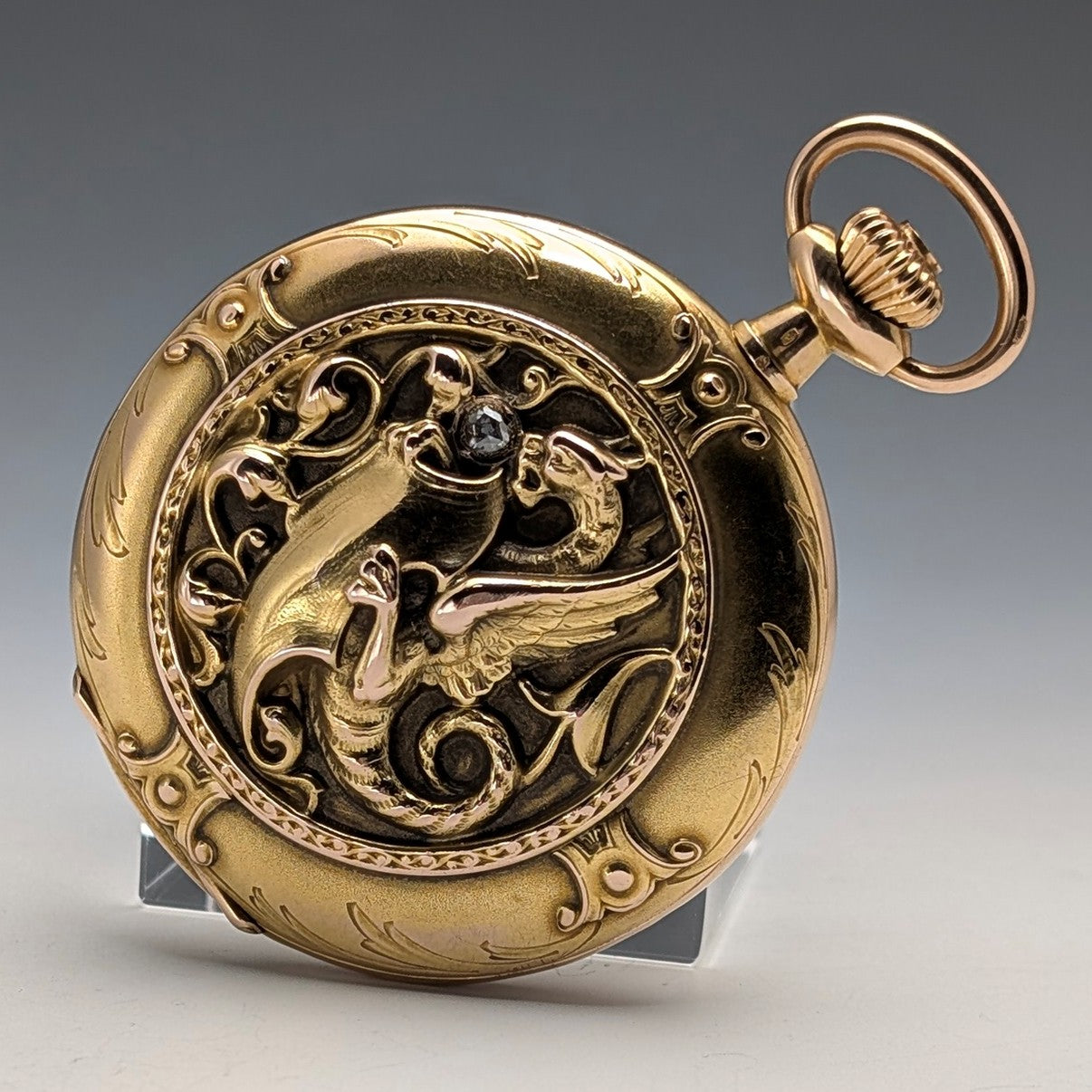 1913年頃 ゼニス 懐中時計 ドラゴンレリーフ彫刻 K18ゴールド ハンター