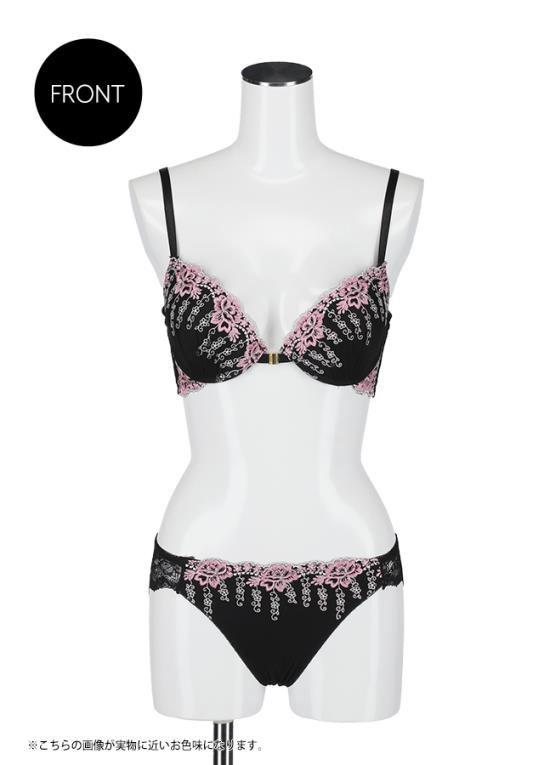フラワー刺繍フロントホックブラ＆ショーツセット 返品交換不可