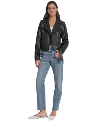 DKNY Jeans Women's Faux-Leather Moto Jacket - Macy's