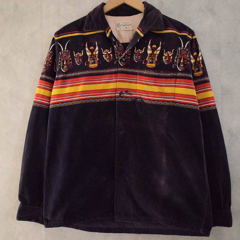 50〜60's PENNEY'S TOWNCRAFT Indian プリントコーデュロイシャツ
