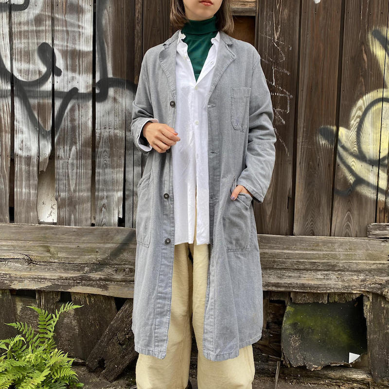 1950s french work vintage ブラックシャンブレーアトリエコート