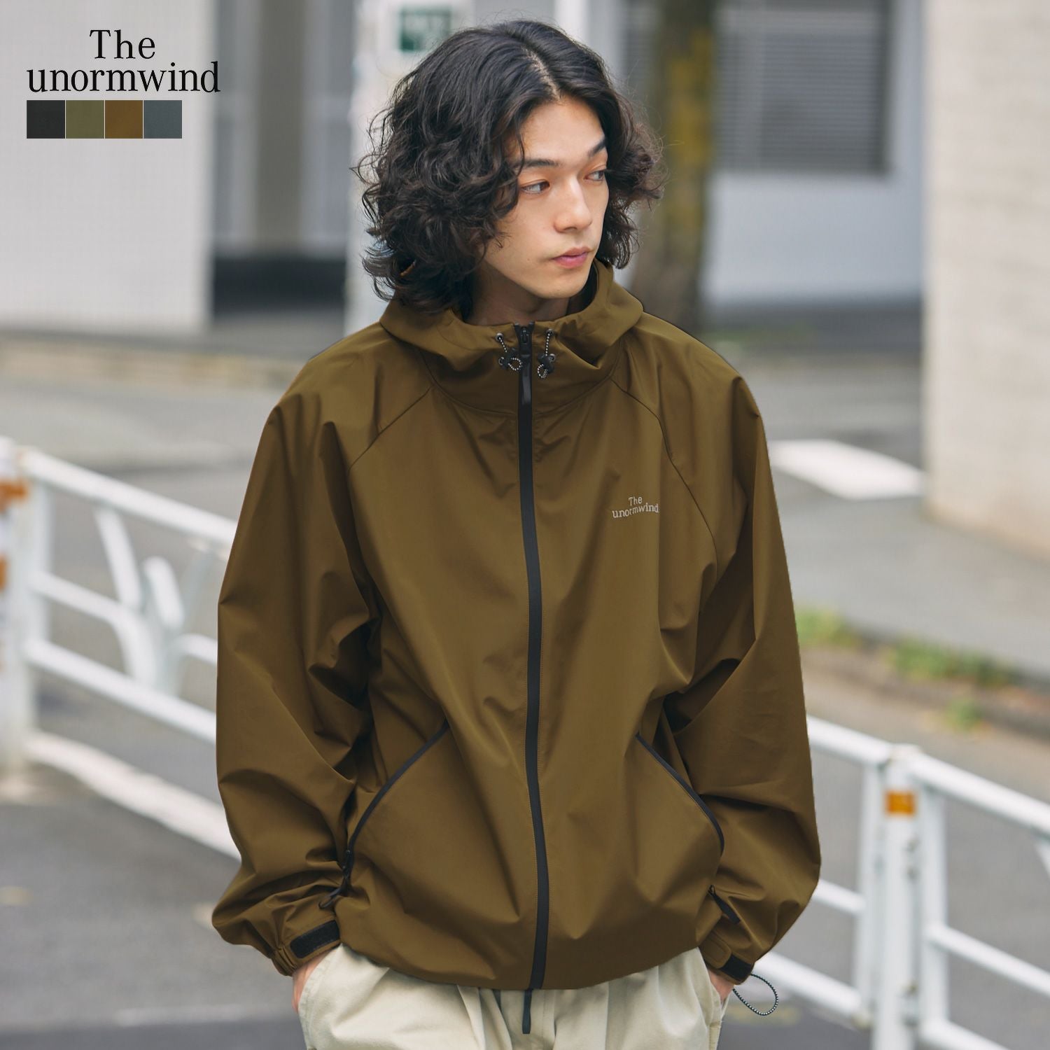 胸刺繍ロゴ裾ドローコード防水透湿止水ジップ3レイヤー長袖テック