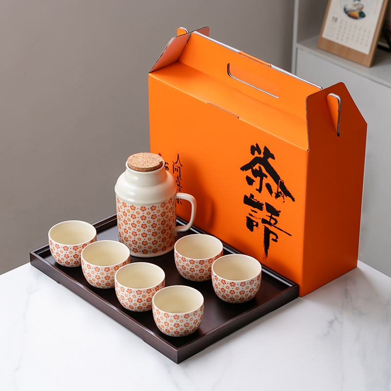 北歌汝窑怀旧茶具套装一壶六杯花语7件1套