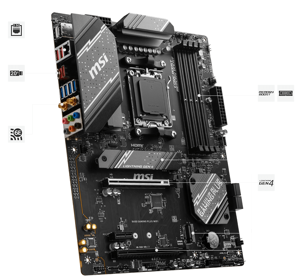 MSI B650 GAMING PLUS WIFI, ATX - AMD Ryzen 7000 - 12+2 Phases