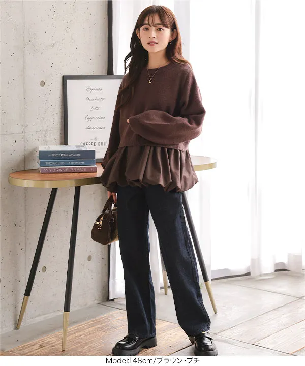 Petitle / プチレ ] 2点セット ニットトップス × バルーンブラウス