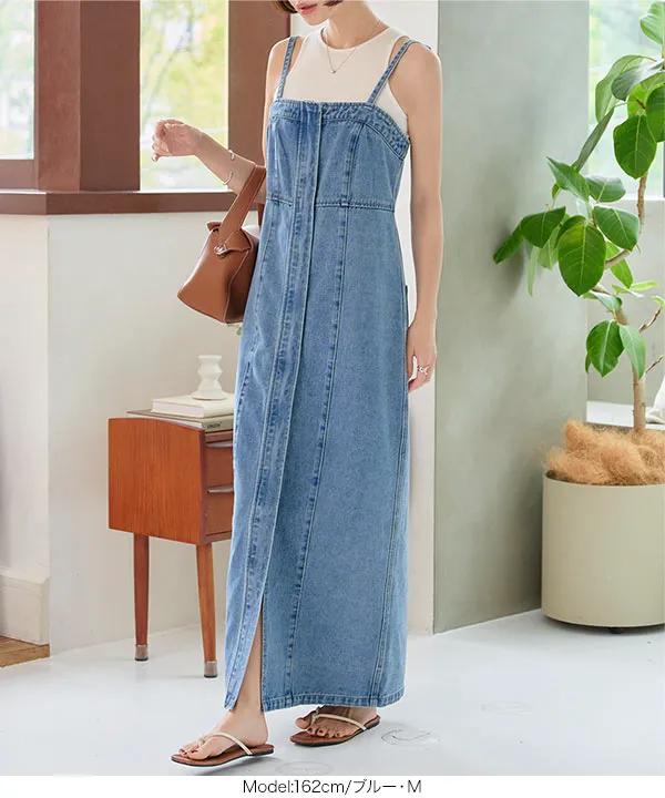 キャミストラップビスチェ風デニムジャンスカ [E3492] - レディース