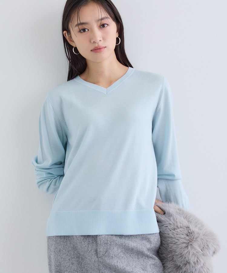 洗える／毛玉になりにくい】エクストラファインウール Vネックニット