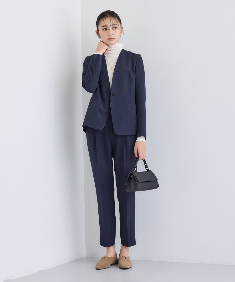 洗える／通勤／スーツ】メランジストレッチ テーパードパンツ（パンツ