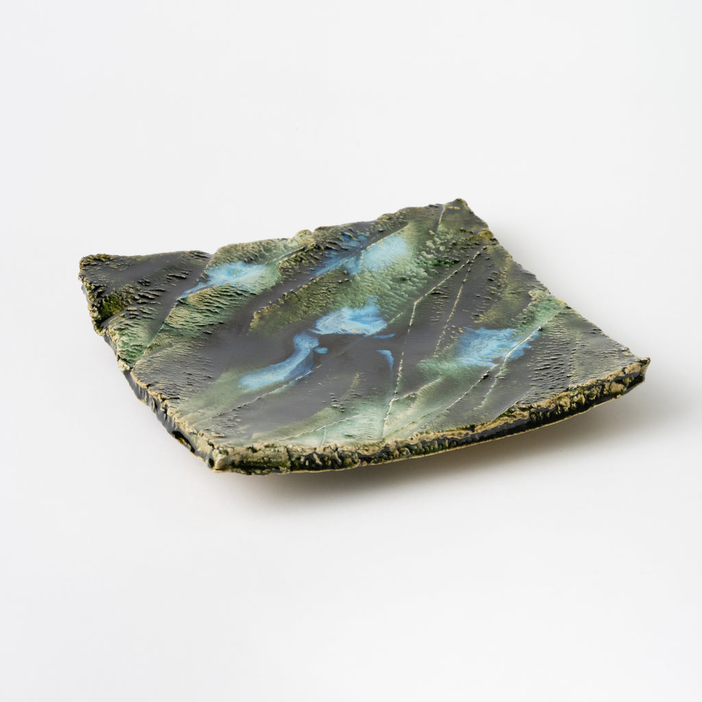 山口真人 織部焼 3足 蝶型陶器皿 緑と青のグラデーション 【公式通販】