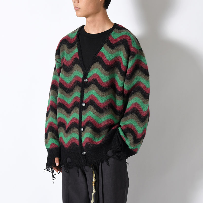 WAVE MOHAIR CARDIGAN -GREEN×BLACK- | IN ONLINE STORE