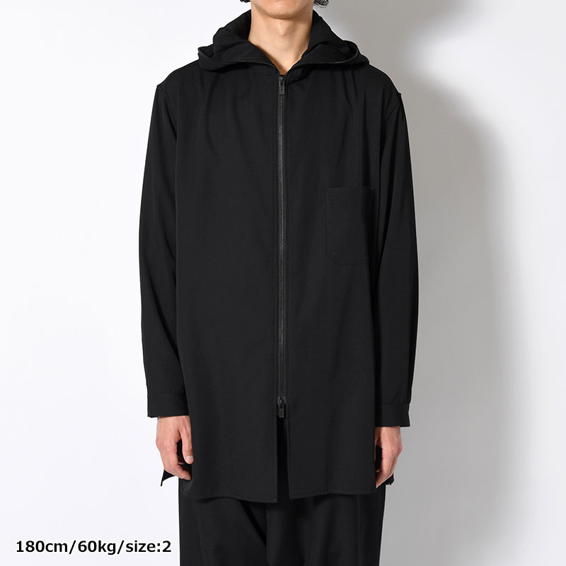 WOOL GABARDINE ZIPUP HOODED BLOUSE -BLACK- | IN ONLINE STORE