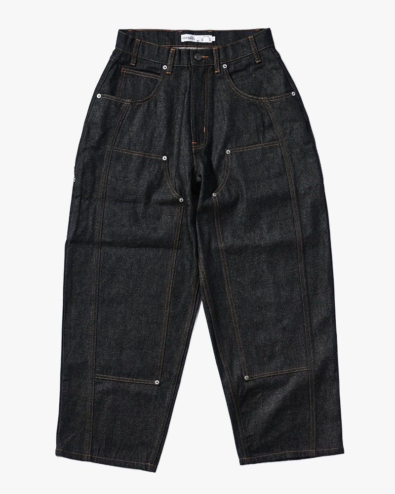 HALF DOUBLE KNEE BAGGY DENIM -BLACK- | IN ONLINE STORE