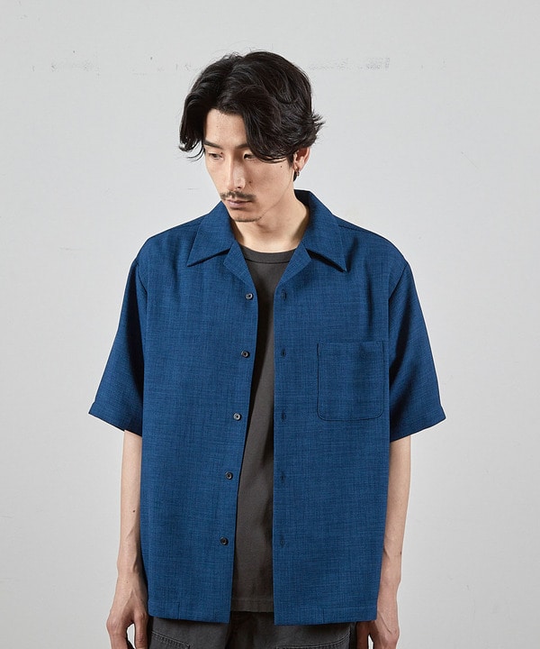 ワッフルカチオンオープンカラー半袖シャツ｜メンズファッション通販