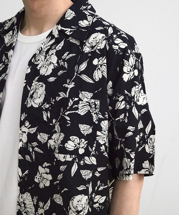フラワー柄プリントブロードオープンカラー半袖シャツ｜メンズ