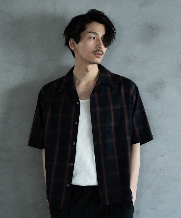 オープンカラーオンブレーチェックシャツ｜メンズファッション通販
