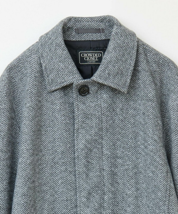 ヘリンボーンツイードジャージストレッチコート｜メンズファッション