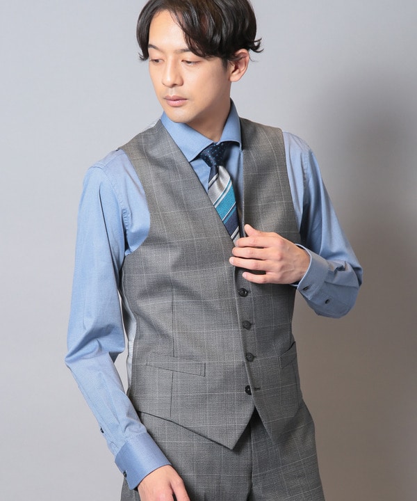 毛PEメランジウインドウペンスーツベスト（スリーピース対応）｜メンズ