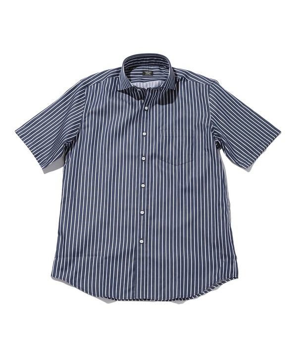 ホリゾンタルカラーコットンストライプ半袖シャツ｜メンズファッション