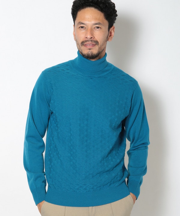 ランダムヘリンボン編み12Gジャカードタートルネックニット｜メンズ