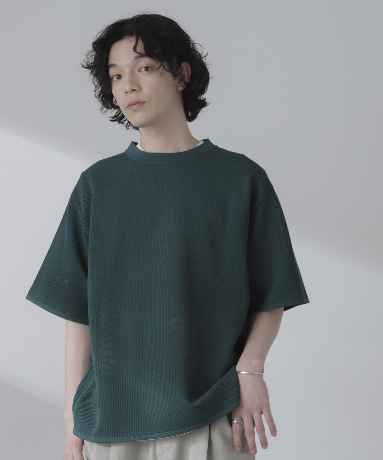 ポリメッシュ リラックス クルーネック ニット Tシャツ