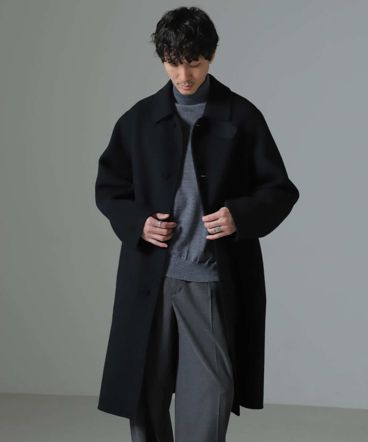 ダブルフェイス ウール リバー バルカラー コート