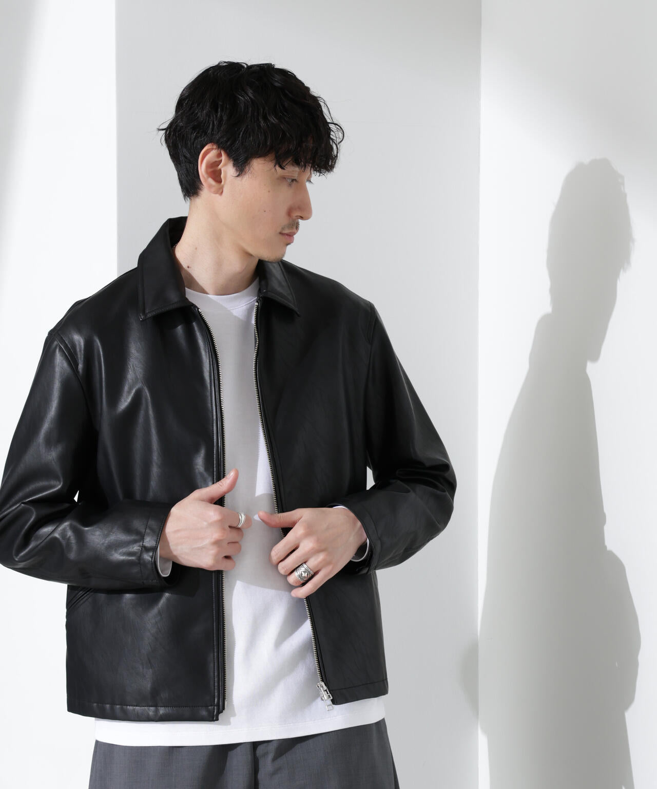 ヴィンテージライクフェイクレザーブルゾン