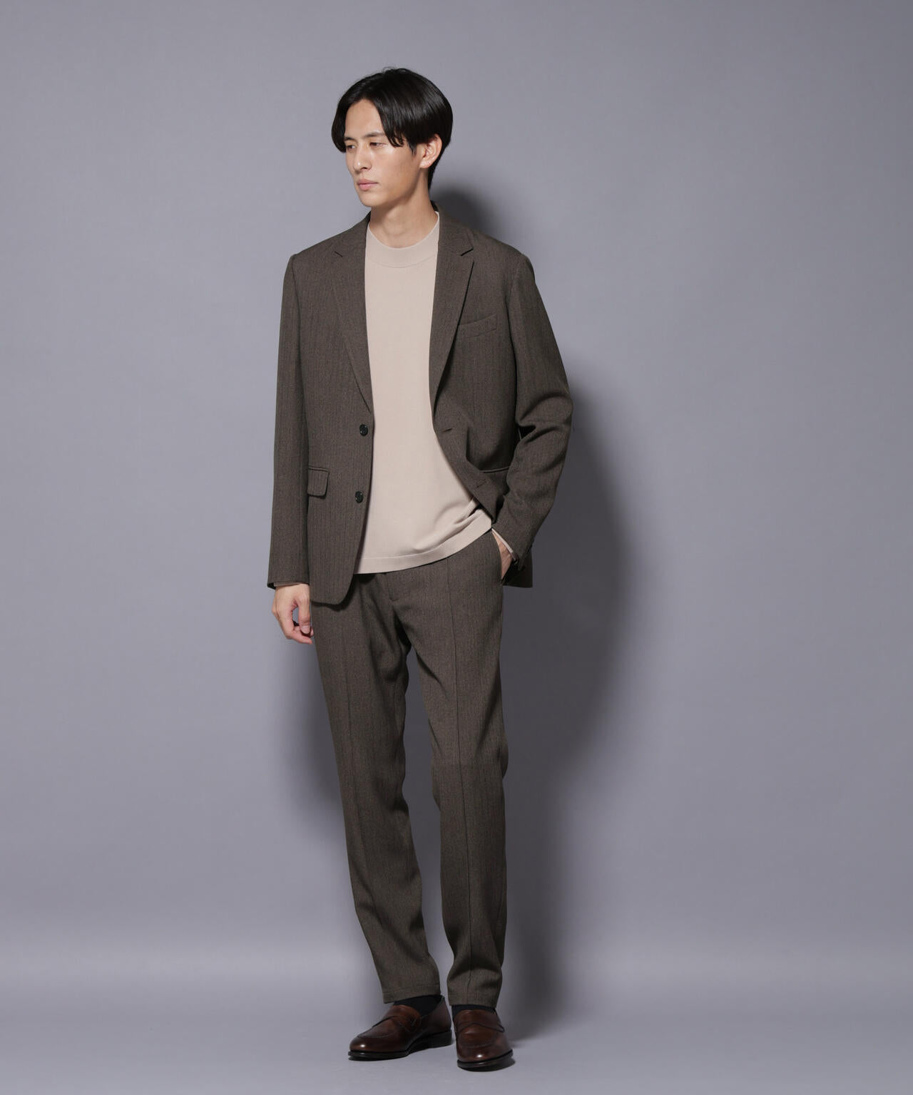 N TROUSERS BASIC｣ 洗えるMIXツイードストレッチパンツ(セットアップ可)