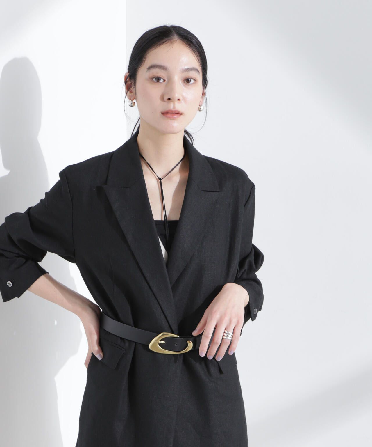 リネン混 ボタンレス ジャケット ( セットアップ 可)