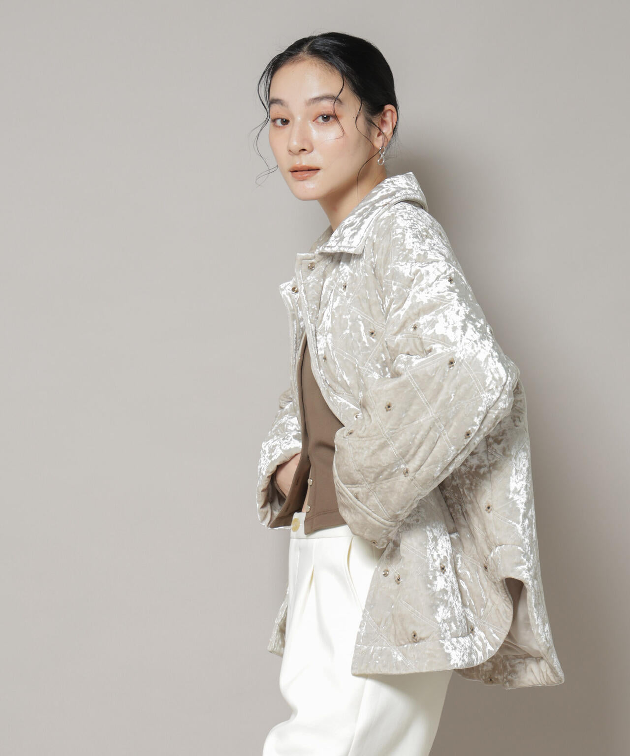 ベロア キルト 刺繍 ブルゾン