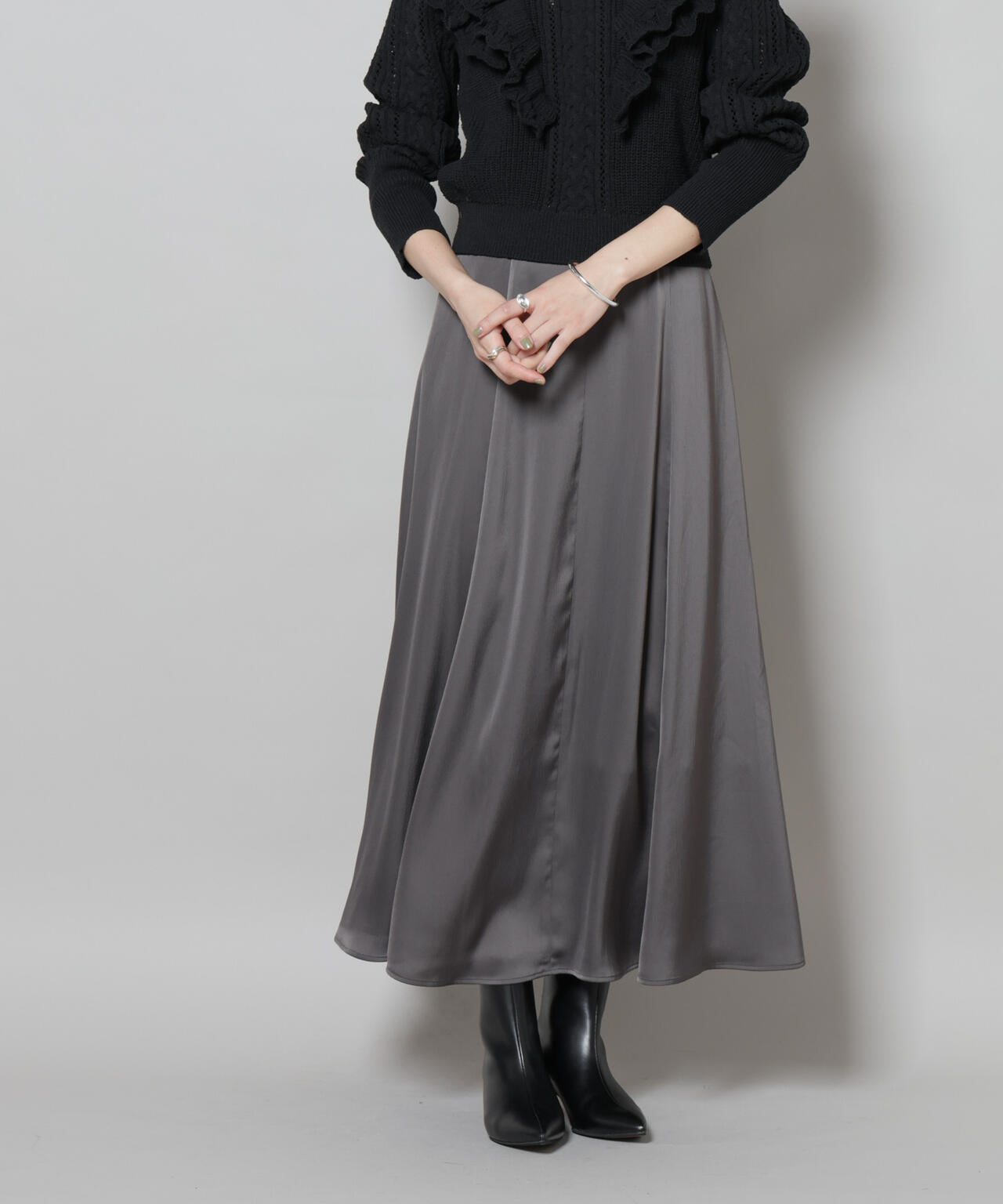 サテン フレア マキシスカート ( セットアップ 可 )